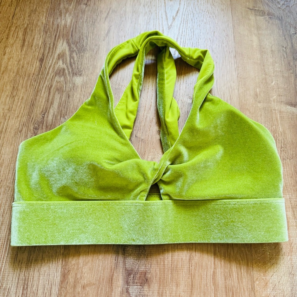Velvet Halter Bralette in Lime Green